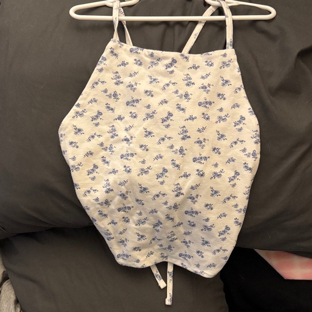 Hollister white and Blue Floral Halter Top